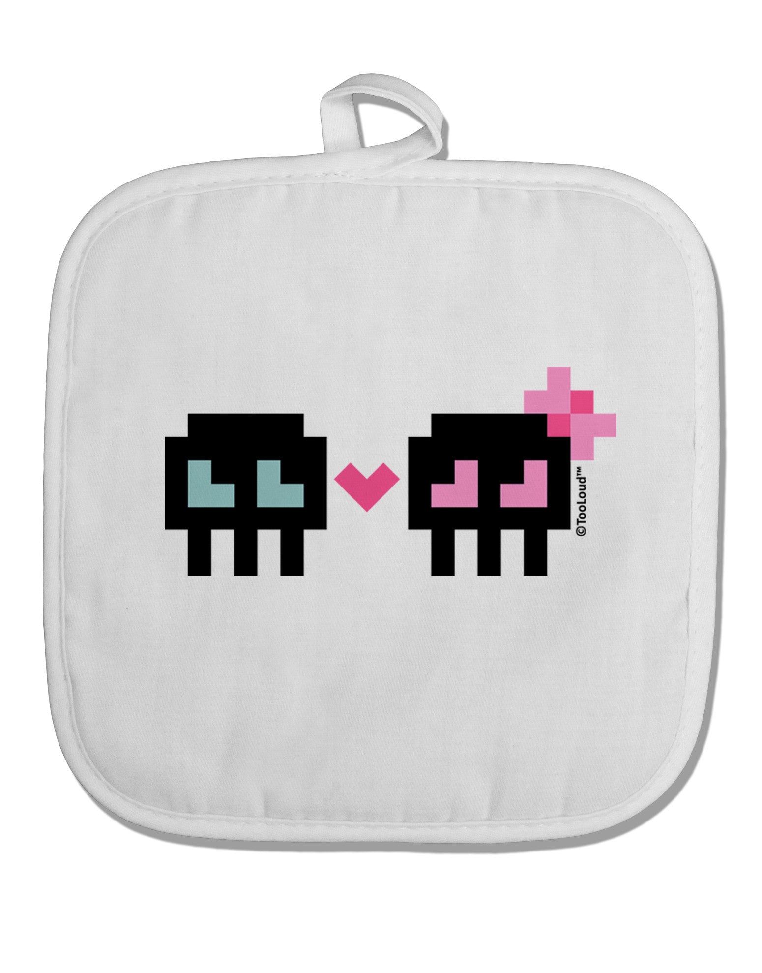8-Bit Skull Love - Boy and Girl White Fabric Pot Holder Hot Pad-Pot Holder-TooLoud-White-Davson Sales