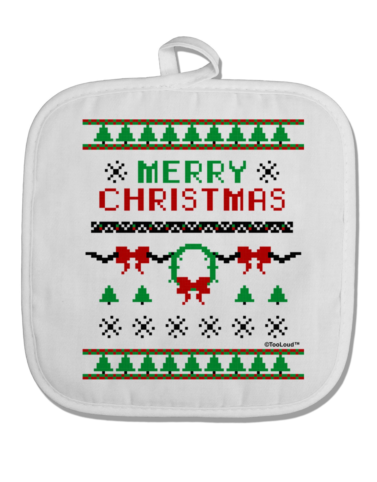 Merry Christmas Ugly Christmas Sweater White Fabric Pot Holder Hot Pad-Pot Holder-TooLoud-White-Davson Sales