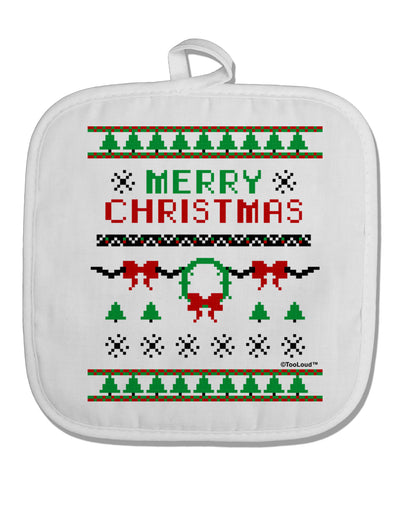 Merry Christmas Ugly Christmas Sweater White Fabric Pot Holder Hot Pad-Pot Holder-TooLoud-White-Davson Sales