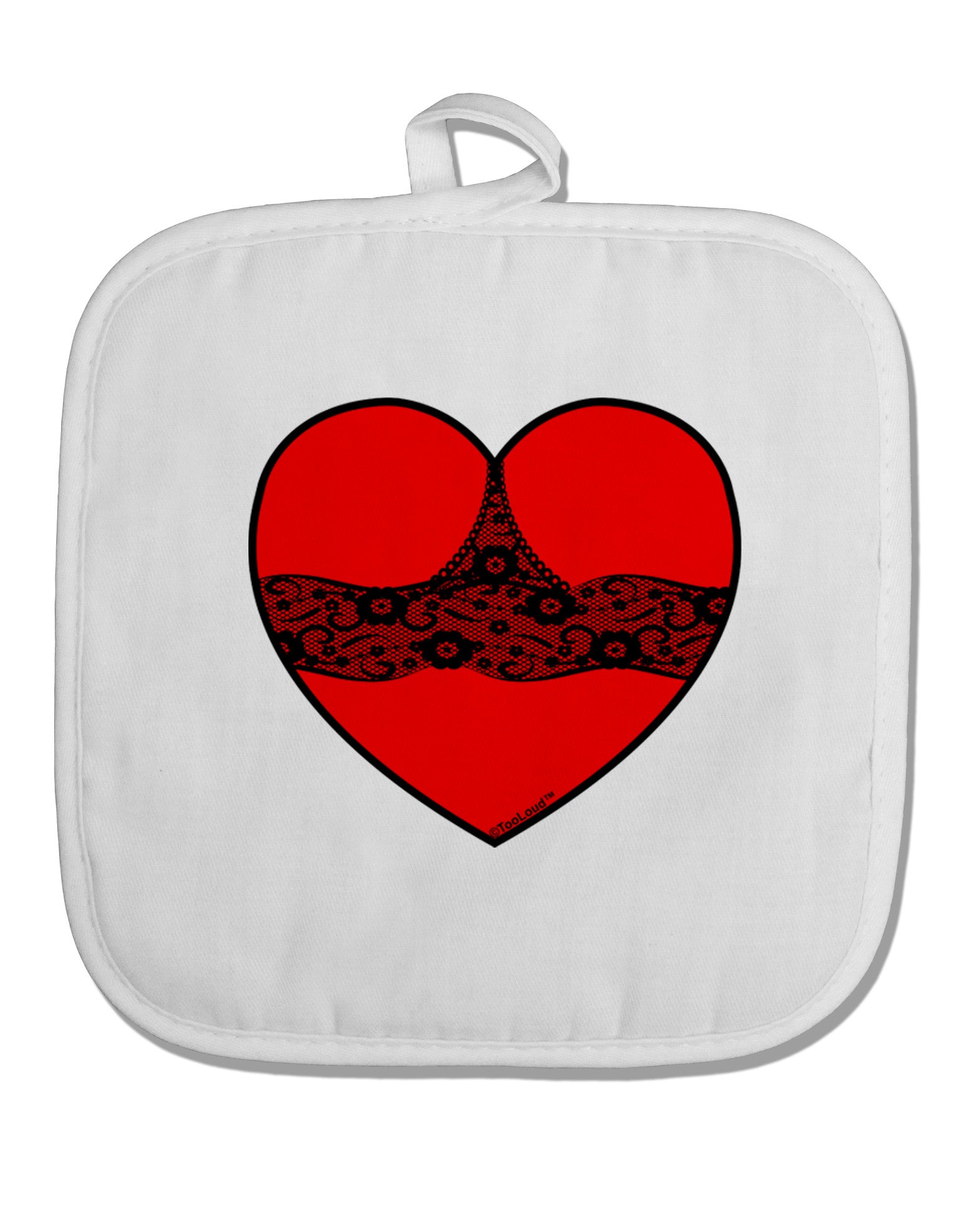 Black Lace Panty Heart White Fabric Pot Holder Hot Pad-Pot Holder-TooLoud-White-Davson Sales