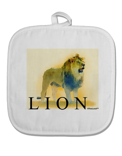 Lion Watercolor 1 Text White Fabric Pot Holder Hot Pad-Pot Holder-TooLoud-White-Davson Sales