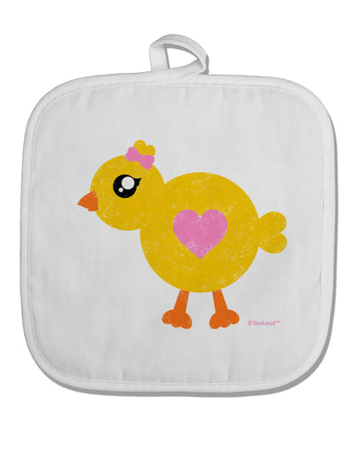 Cute Chick with Bow - Crayon Style Drawing White Fabric Pot Holder Hot Pad by TooLoud-Pot Holder-TooLoud-White-Davson Sales