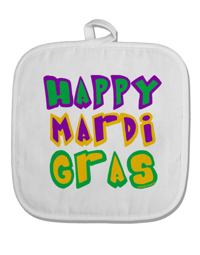 Happy Mardi Gras Text 2 White Fabric Pot Holder Hot Pad-Pot Holder-TooLoud-White-Davson Sales