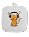 Cute Kitty With Headphones White Fabric Pot Holder Hot Pad-Pot Holder-TooLoud-White-Davson Sales