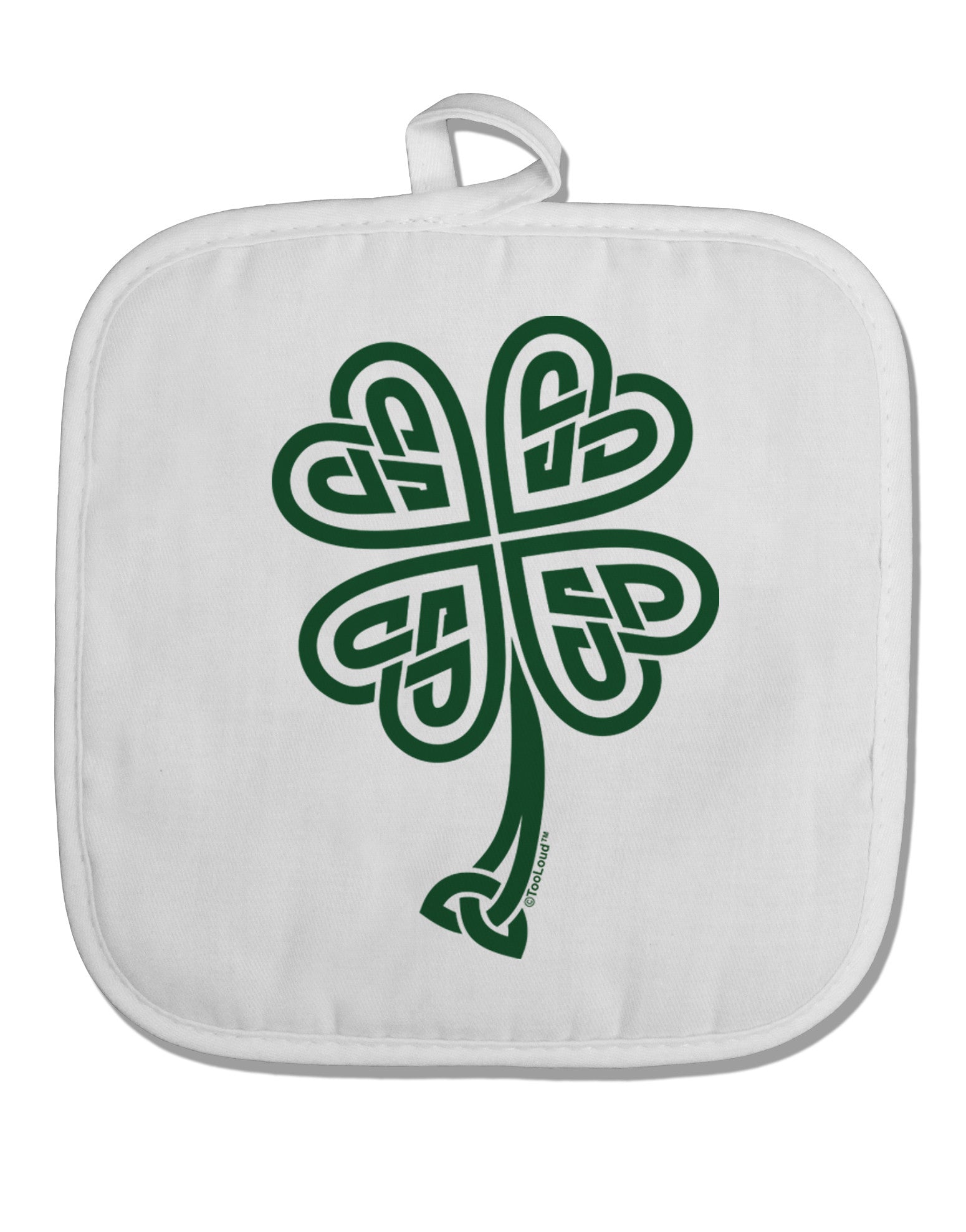 Celtic Knot 4 Leaf Clover St Patricks White Fabric Pot Holder Hot Pad-Pot Holder-TooLoud-White-Davson Sales