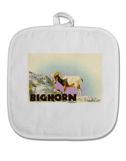 Bighorn Ram WatercolorText White Fabric Pot Holder Hot Pad-Pot Holder-TooLoud-White-Davson Sales
