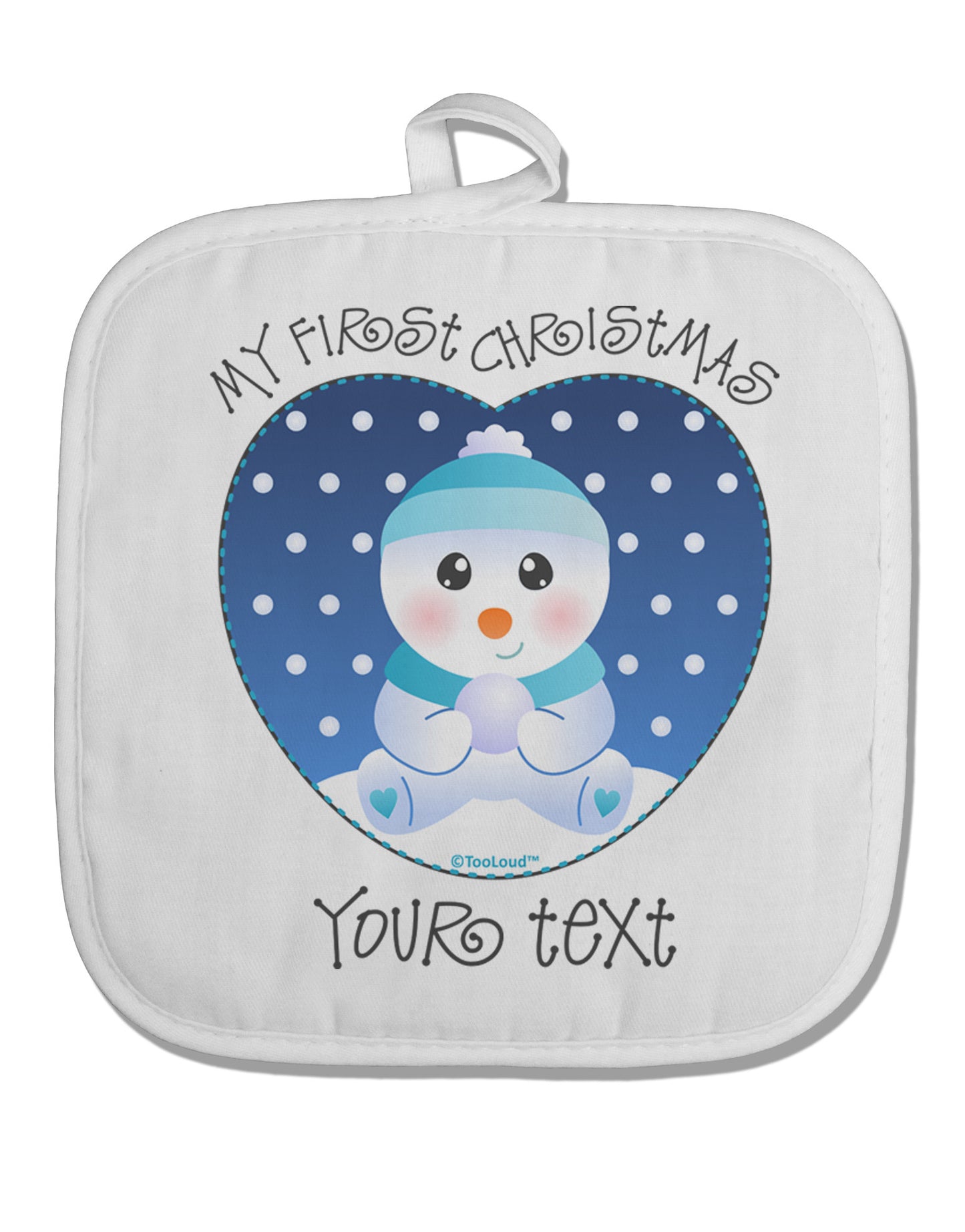 Personalized My First Christmas Snowbaby Blue White Fabric Pot Holder Hot Pad-Pot Holder-TooLoud-White-Davson Sales
