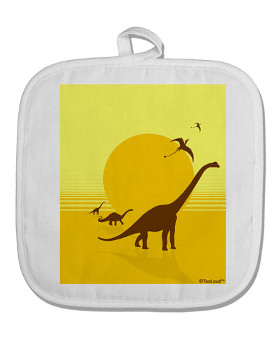 Brontosaurus and Pterodactyl Silhouettes with Sun White Fabric Pot Holder Hot Pad by TooLoud-Pot Holder-TooLoud-White-Davson Sales