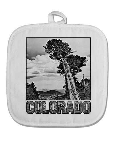 Colorado Landscape Text BW White Fabric Pot Holder Hot Pad-Pot Holder-TooLoud-White-Davson Sales