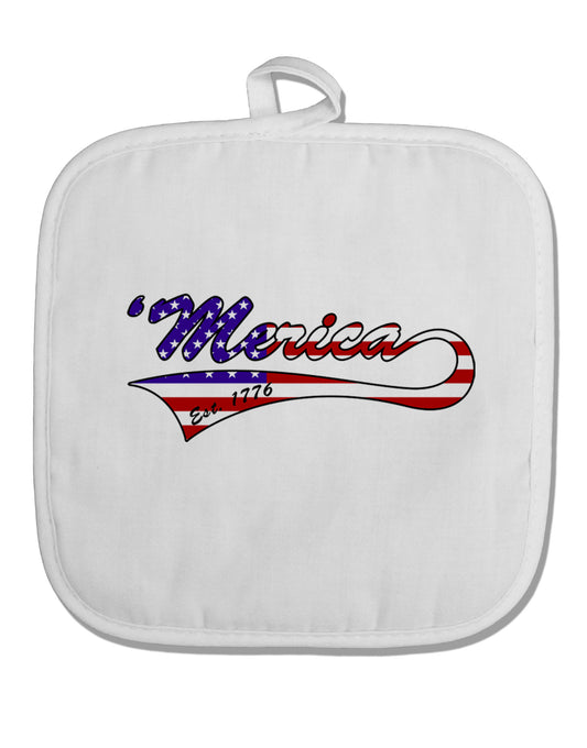 Merica Established 1776 - American Flag Style White Fabric Pot Holder Hot Pad by TooLoud-Pot Holder-TooLoud-White-Davson Sales