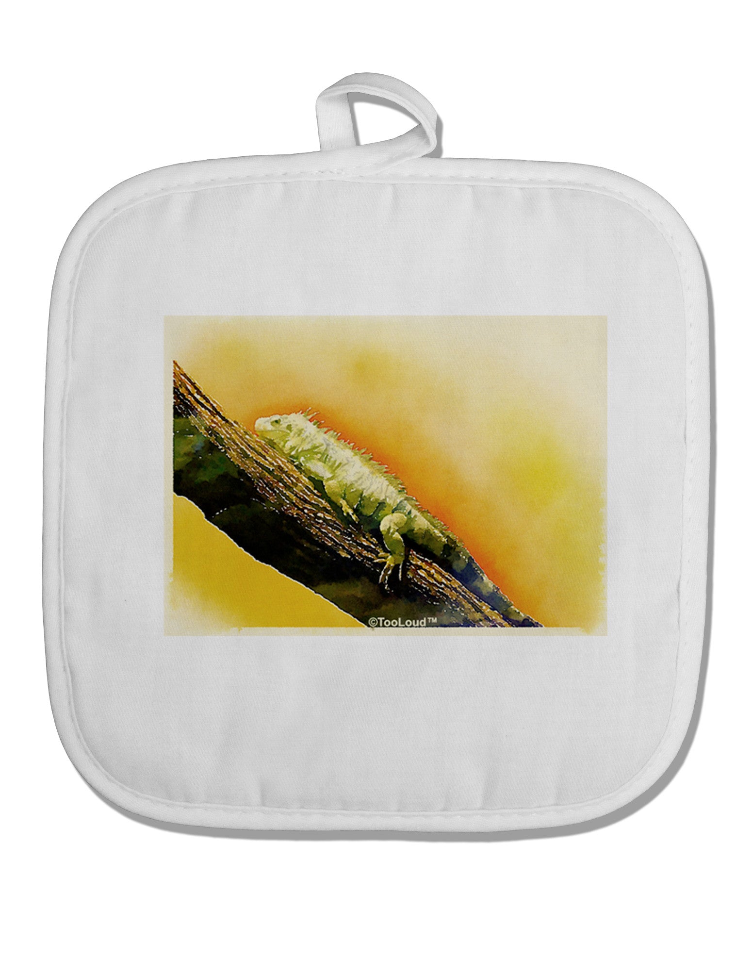 Iguana Watercolor White Fabric Pot Holder Hot Pad-Pot Holder-TooLoud-White-Davson Sales