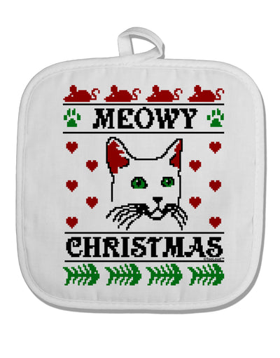 Meowy Christmas Cat Knit Look White Fabric Pot Holder Hot Pad by TooLoud-TooLoud-White-Davson Sales