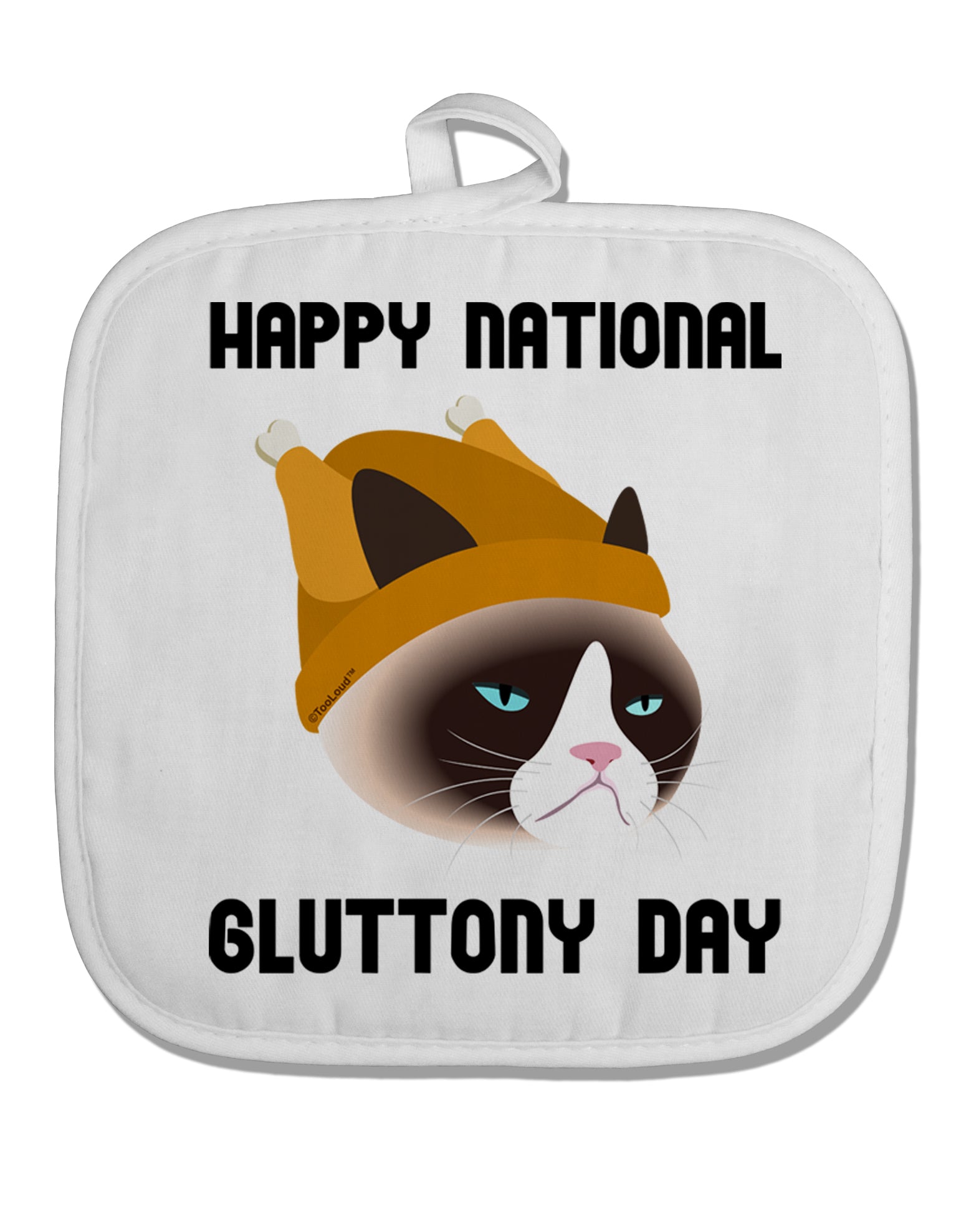 Gluttony Day Disgruntled Cat White Fabric Pot Holder Hot Pad by TooLoud-Pot Holder-TooLoud-White-Davson Sales