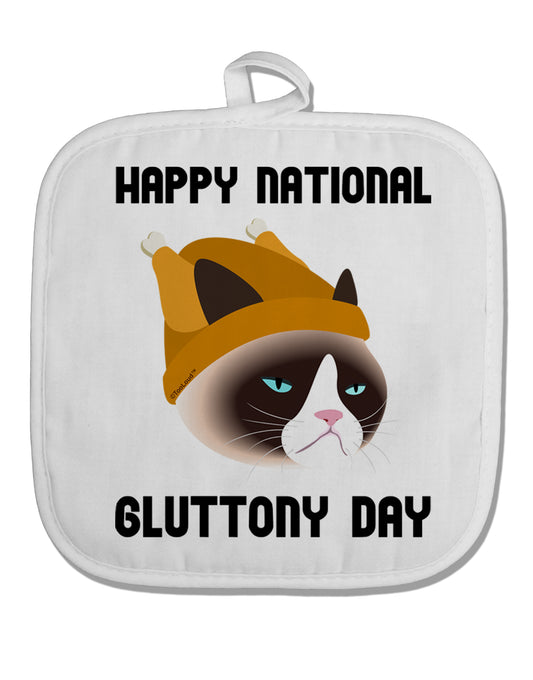 Gluttony Day Disgruntled Cat White Fabric Pot Holder Hot Pad by TooLoud-Pot Holder-TooLoud-White-Davson Sales