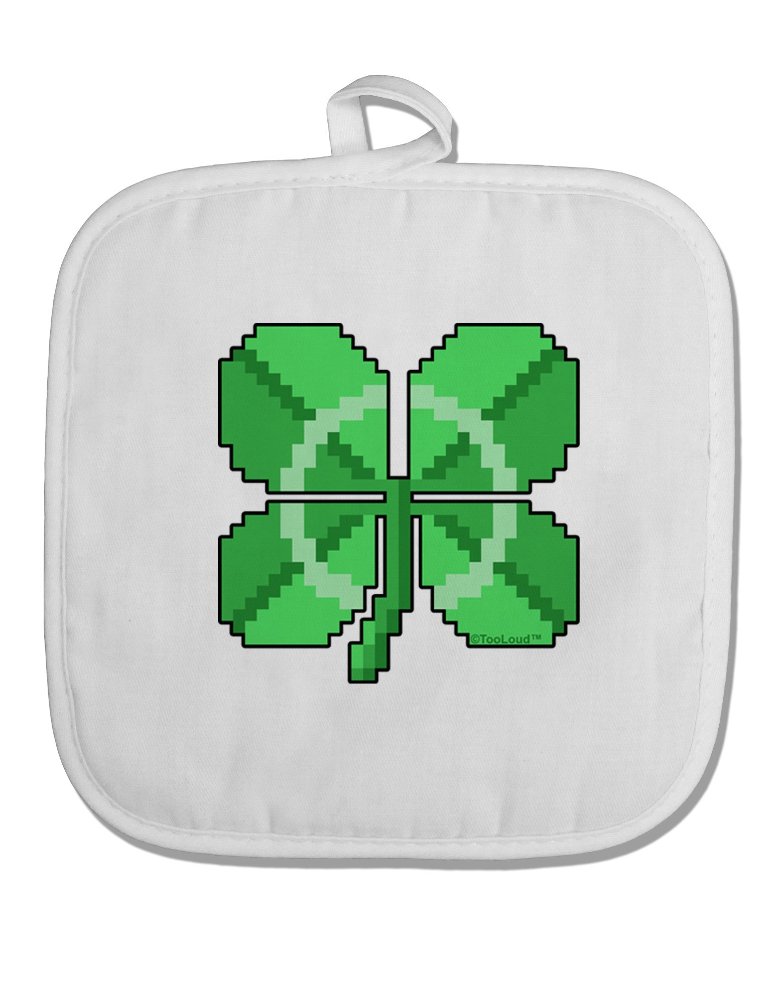 Pixel Four Leaf Clover White Fabric Pot Holder Hot Pad-Pot Holder-TooLoud-White-Davson Sales