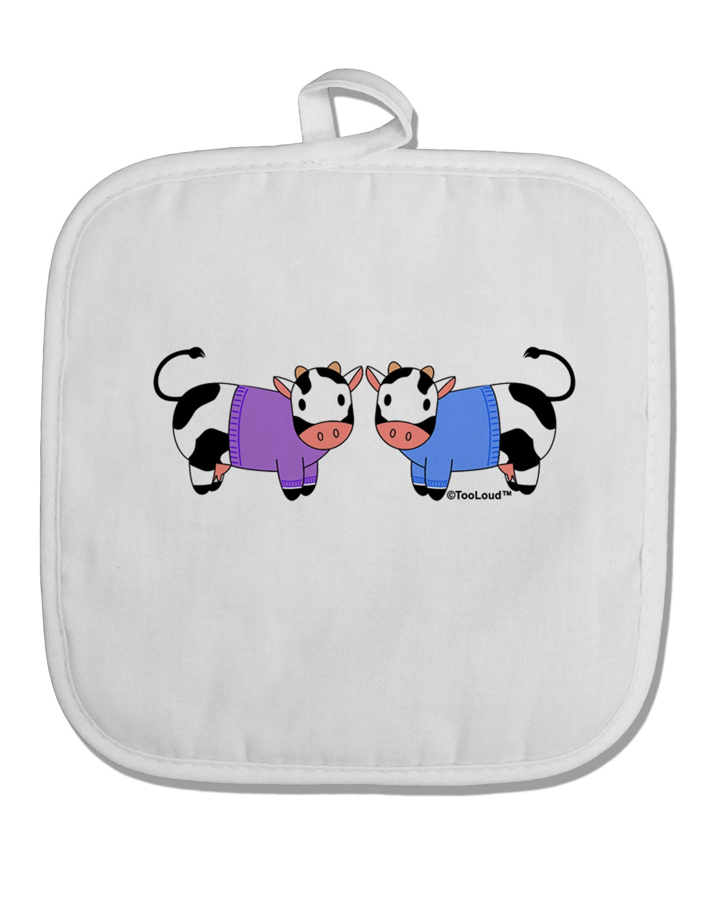 Cute Pair of Sweater Cows White Fabric Pot Holder Hot Pad-Pot Holder-TooLoud-White-Davson Sales