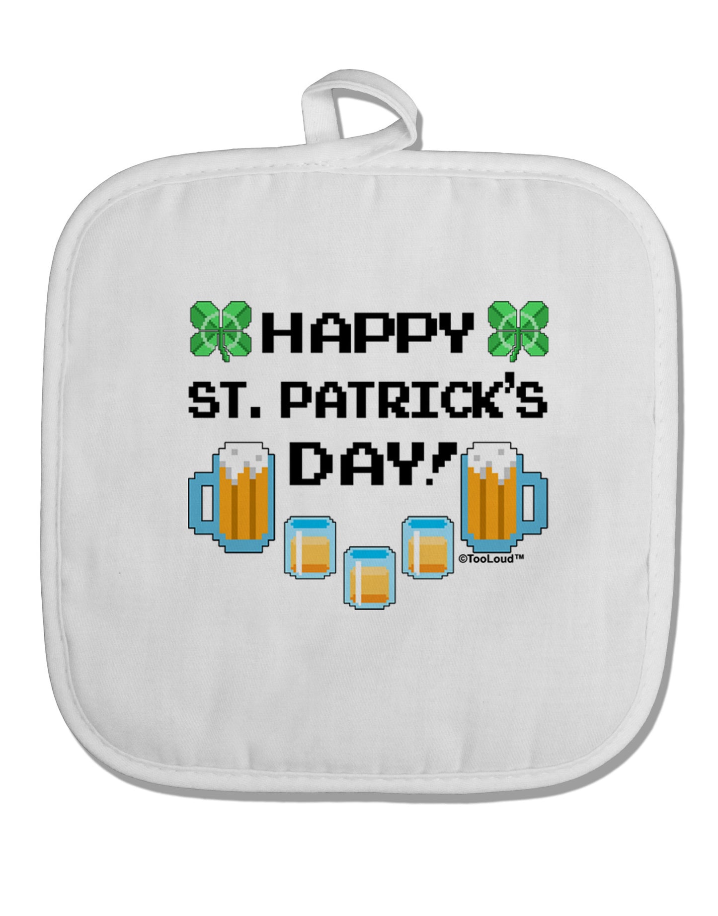 Pixel Happy St Patricks Day White Fabric Pot Holder Hot Pad-Pot Holder-TooLoud-White-Davson Sales