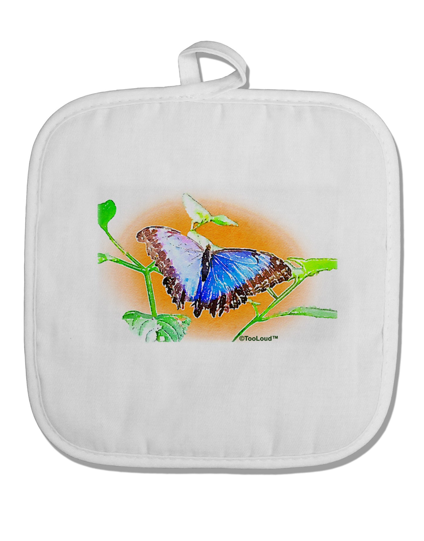 Blue Watercolor Butterfly White Fabric Pot Holder Hot Pad-Pot Holder-TooLoud-White-Davson Sales