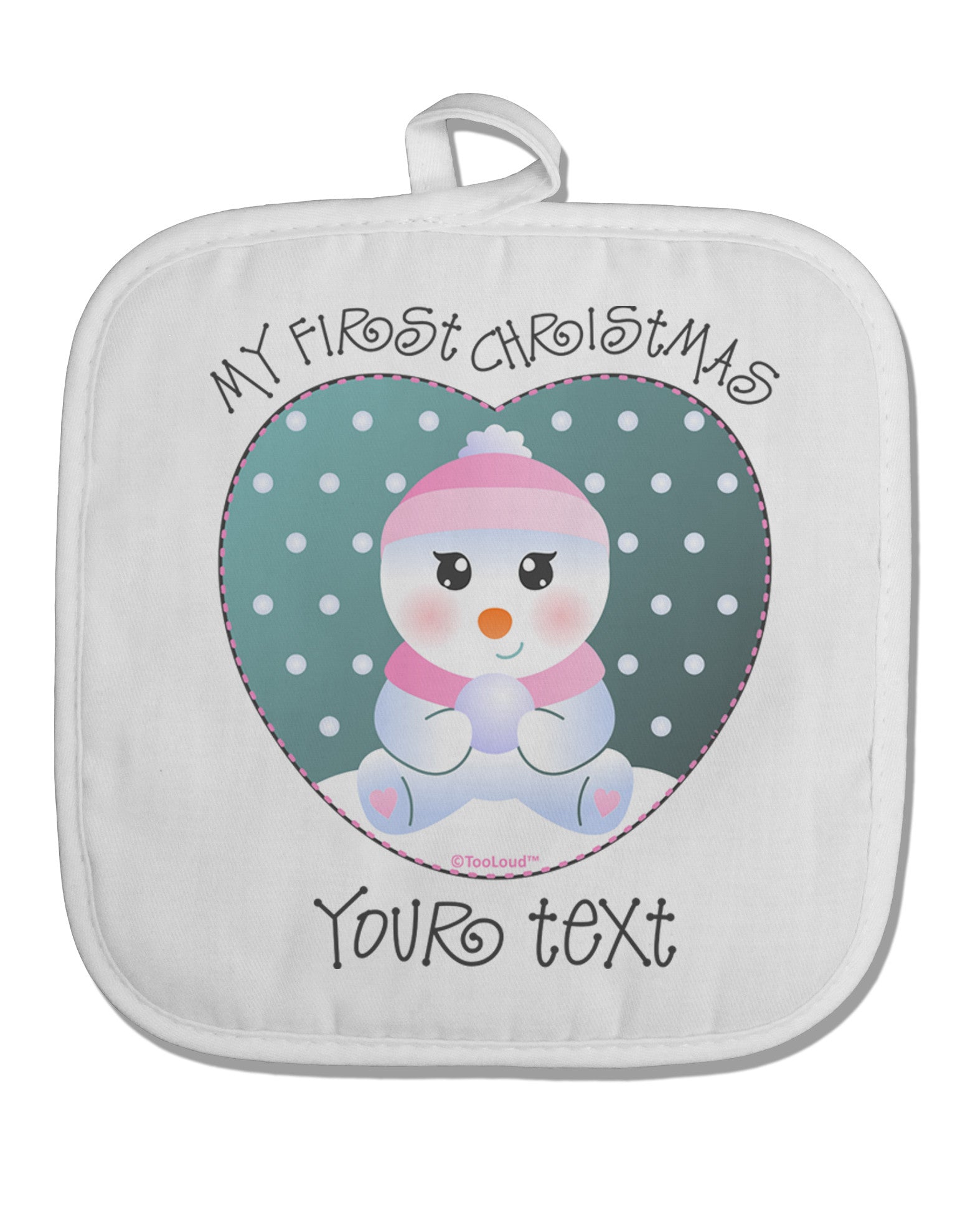 Personalized My First Christmas Snowbaby Girl White Fabric Pot Holder Hot Pad-Pot Holder-TooLoud-White-Davson Sales