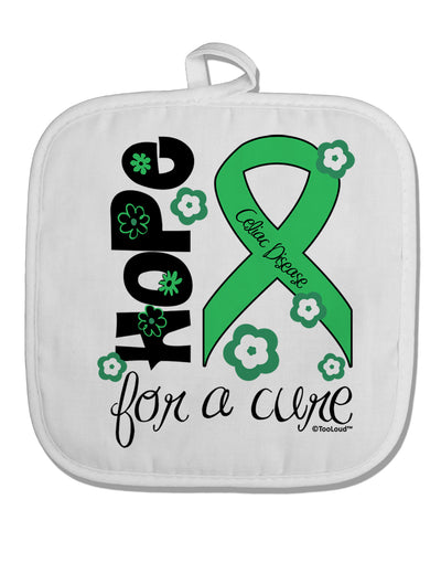 Hope for a Cure - Light Green Ribbon Celiac Disease - Flowers White Fabric Pot Holder Hot Pad-Pot Holder-TooLoud-White-Davson Sales