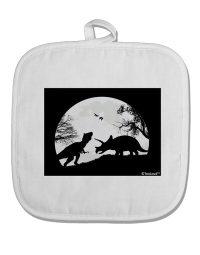 T-Rex and Triceratops Silhouettes Design White Fabric Pot Holder Hot Pad by TooLoud-Pot Holder-TooLoud-White-Davson Sales