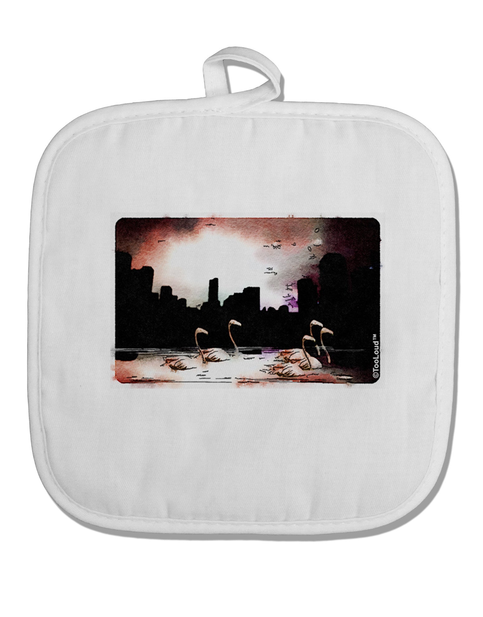 Nighttime Flamingos White Fabric Pot Holder Hot Pad-Pot Holder-TooLoud-White-Davson Sales