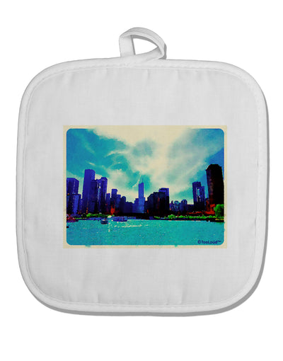 Chicago Skyline Watercolor White Fabric Pot Holder Hot Pad-Pot Holder-TooLoud-White-Davson Sales