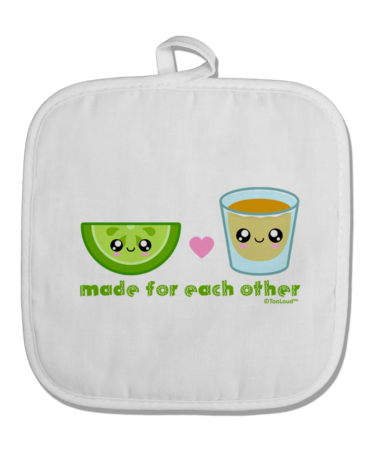 Cute Tequila Shot and Lime - Made For Each Other White Fabric Pot Holder Hot Pad by TooLoud-Pot Holder-TooLoud-White-Davson Sales