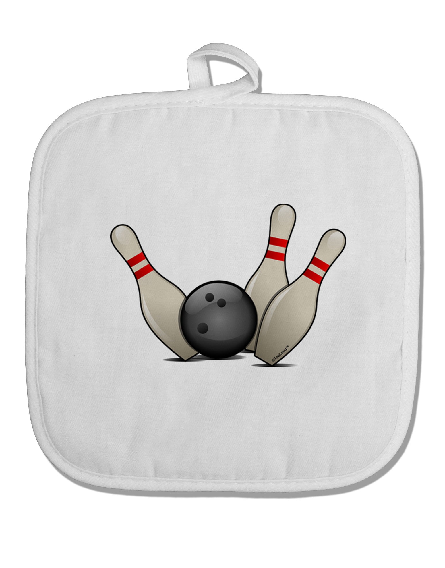 Bowling Ball with Pins White Fabric Pot Holder Hot Pad-Pot Holder-TooLoud-White-Davson Sales