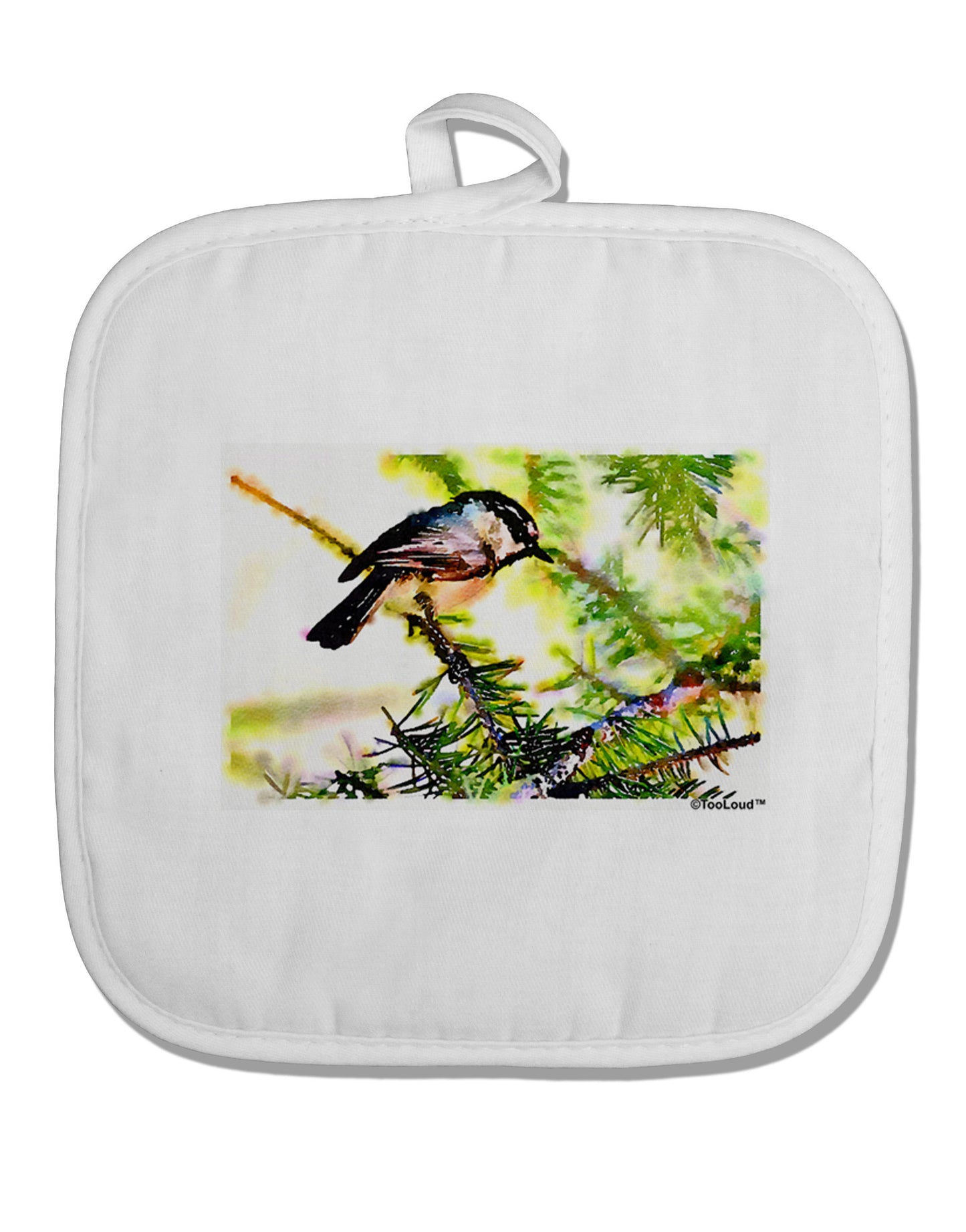 CO Chickadee Watercolor White Fabric Pot Holder Hot Pad-Pot Holder-TooLoud-White-Davson Sales