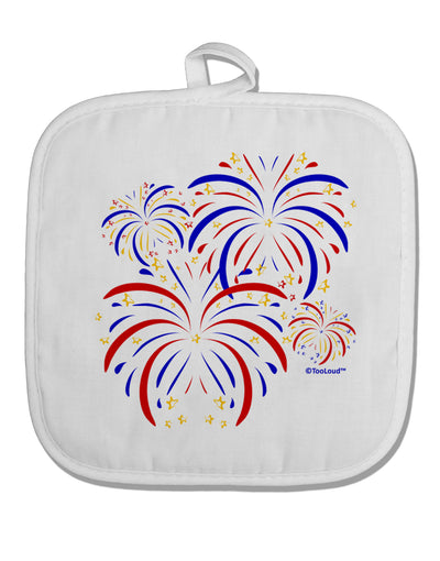 Patriotic Fireworks with Bursting Stars White Fabric Pot Holder Hot Pad by TooLoud-Pot Holder-TooLoud-White-Davson Sales