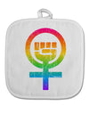 Rainbow Distressed Feminism Symbol White Fabric Pot Holder Hot Pad