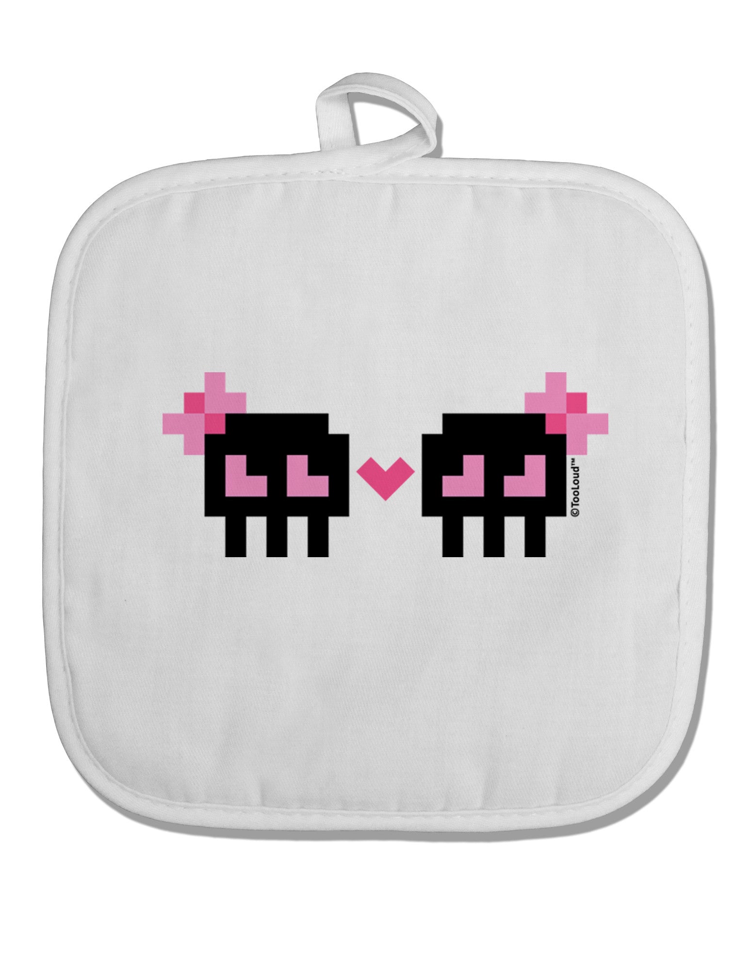 8-Bit Skull Love - Girl and Girl White Fabric Pot Holder Hot Pad-Pot Holder-TooLoud-White-Davson Sales