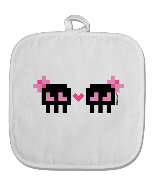 8-Bit Skull Love - Girl and Girl White Fabric Pot Holder Hot Pad-Pot Holder-TooLoud-White-Davson Sales