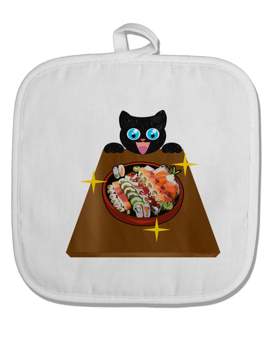 Anime Cat Loves Sushi White Fabric Pot Holder Hot Pad by TooLoud-Pot Holder-TooLoud-White-Davson Sales