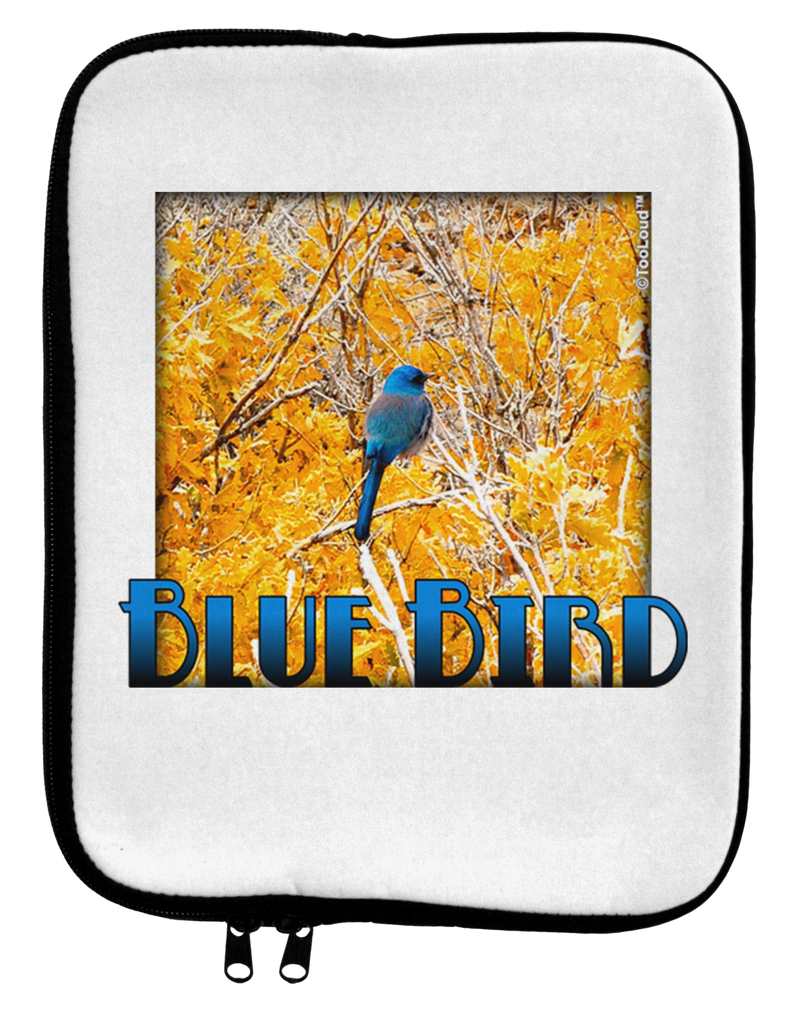 Blue Bird In Yellow Text 9 x 11.5 Tablet Sleeve-TooLoud-White-Black-Davson Sales