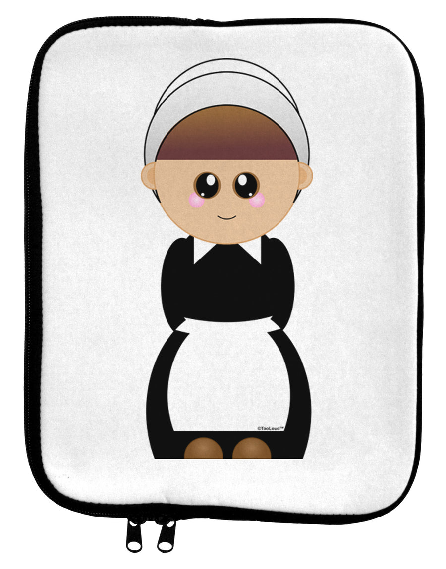 Cute Pilgrim Girl Thanksgiving 9 x 11.5 Tablet Sleeve-TooLoud-White-Black-Davson Sales