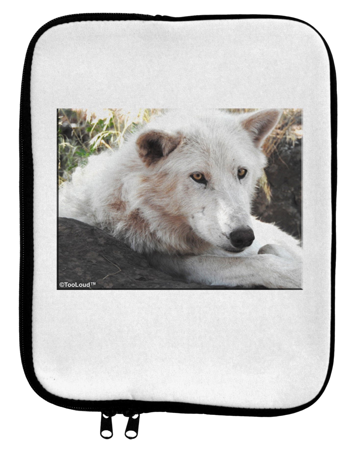 Laying White Wolf 9 x 11.5 Tablet Sleeve-TooLoud-White-Black-Davson Sales