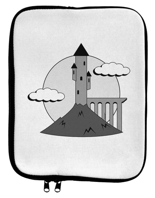 Moonlit Wizard Tower - Grayscale 9 x 11.5 Tablet Sleeve-TooLoud-White-Black-Davson Sales