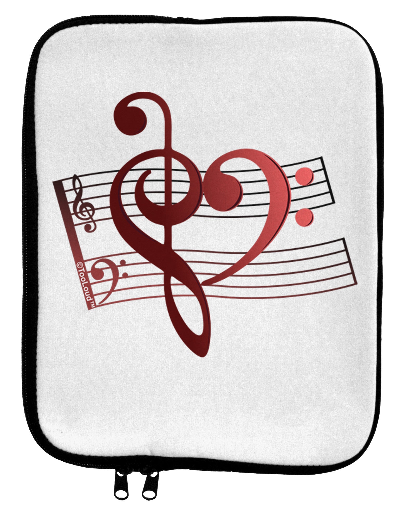 Heart Sheet Music 9 x 11.5 Tablet Sleeve-TooLoud-White-Black-Davson Sales