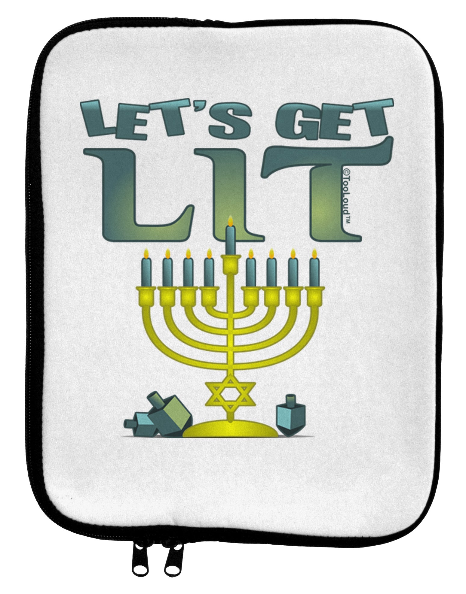 Let's Get Lit Menorah 9 x 11.5 Tablet Sleeve-TooLoud-White-Black-Davson Sales