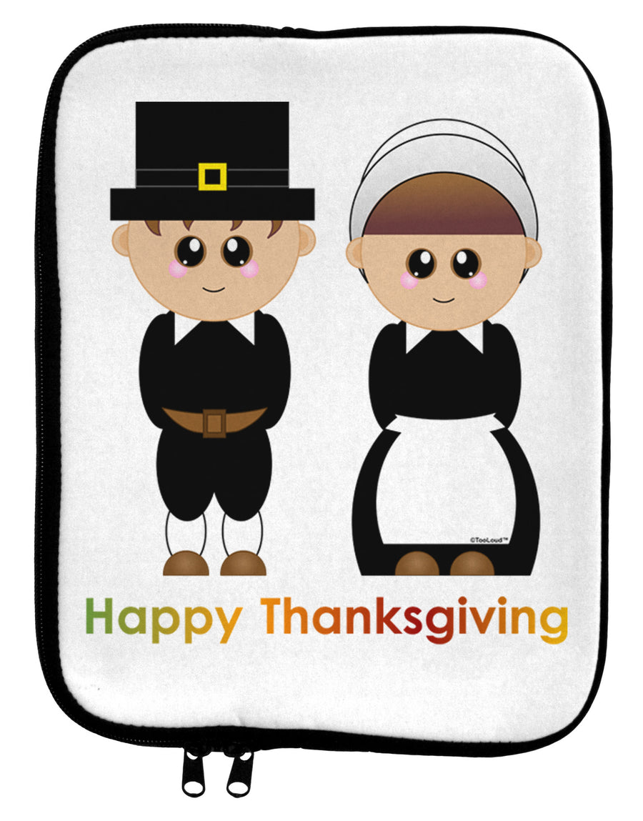 Cute Pilgrim Couple Happy Thanksgiving 9 x 11.5 Tablet Sleeve-TooLoud-White-Black-Davson Sales