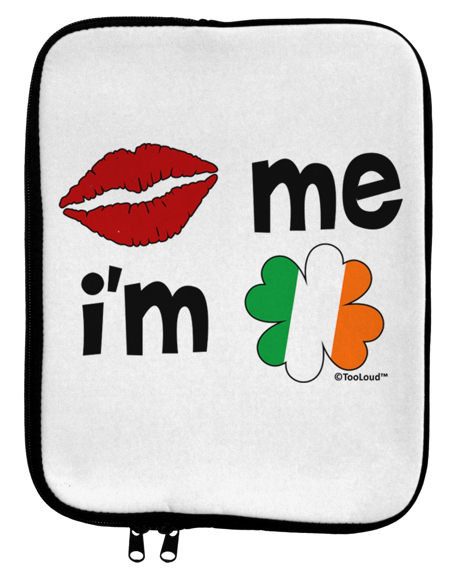 Kiss and Irish Flag Shamrock - Kiss Me I'm Irish 9 x 11.5 Tablet Sleeve by TooLoud-TooLoud-White-Black-Davson Sales