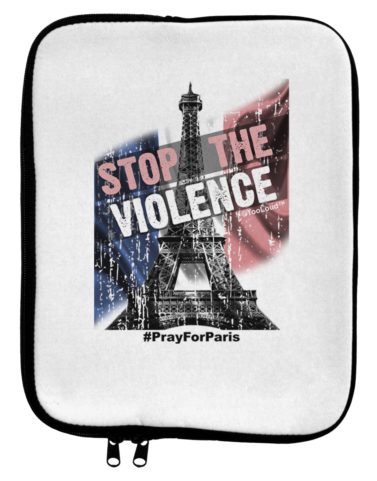 Distressed Paris Stop The Violence 9 x 11.5 Tablet Sleeve-TooLoud-White-Black-Davson Sales