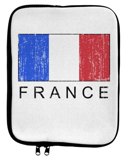 French Flag - France Text Distressed 9 x 11.5 Tablet Sleeve by TooLoud-TooLoud-White-Black-Davson Sales