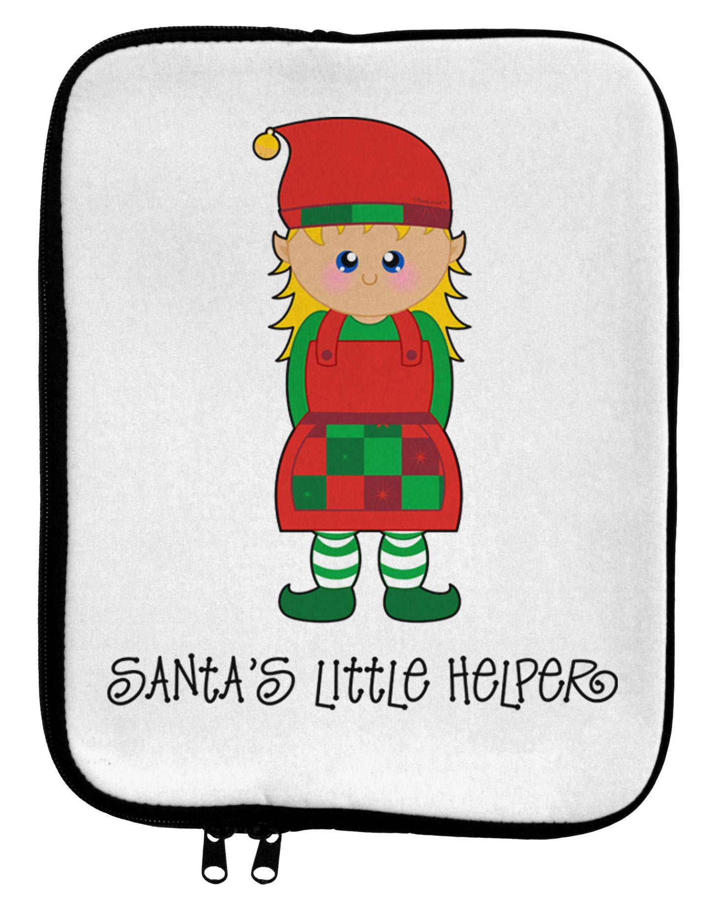 Santa's Little Helper Christmas Elf Girl 9 x 11.5 Tablet Sleeve-TooLoud-White-Black-Davson Sales
