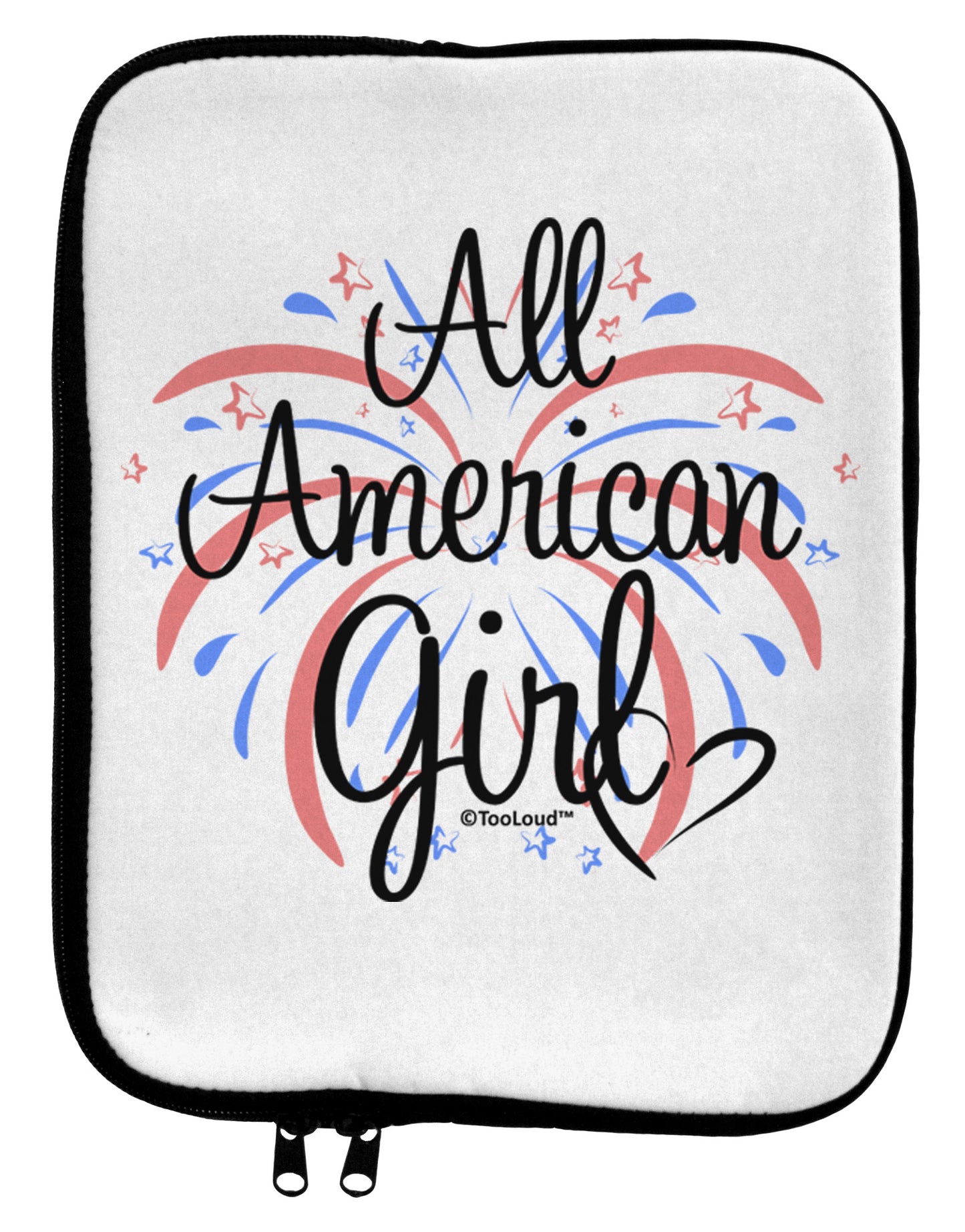 All American Girl - Fireworks and Heart 9 x 11.5 Tablet Sleeve by TooLoud-TooLoud-White-Black-Davson Sales