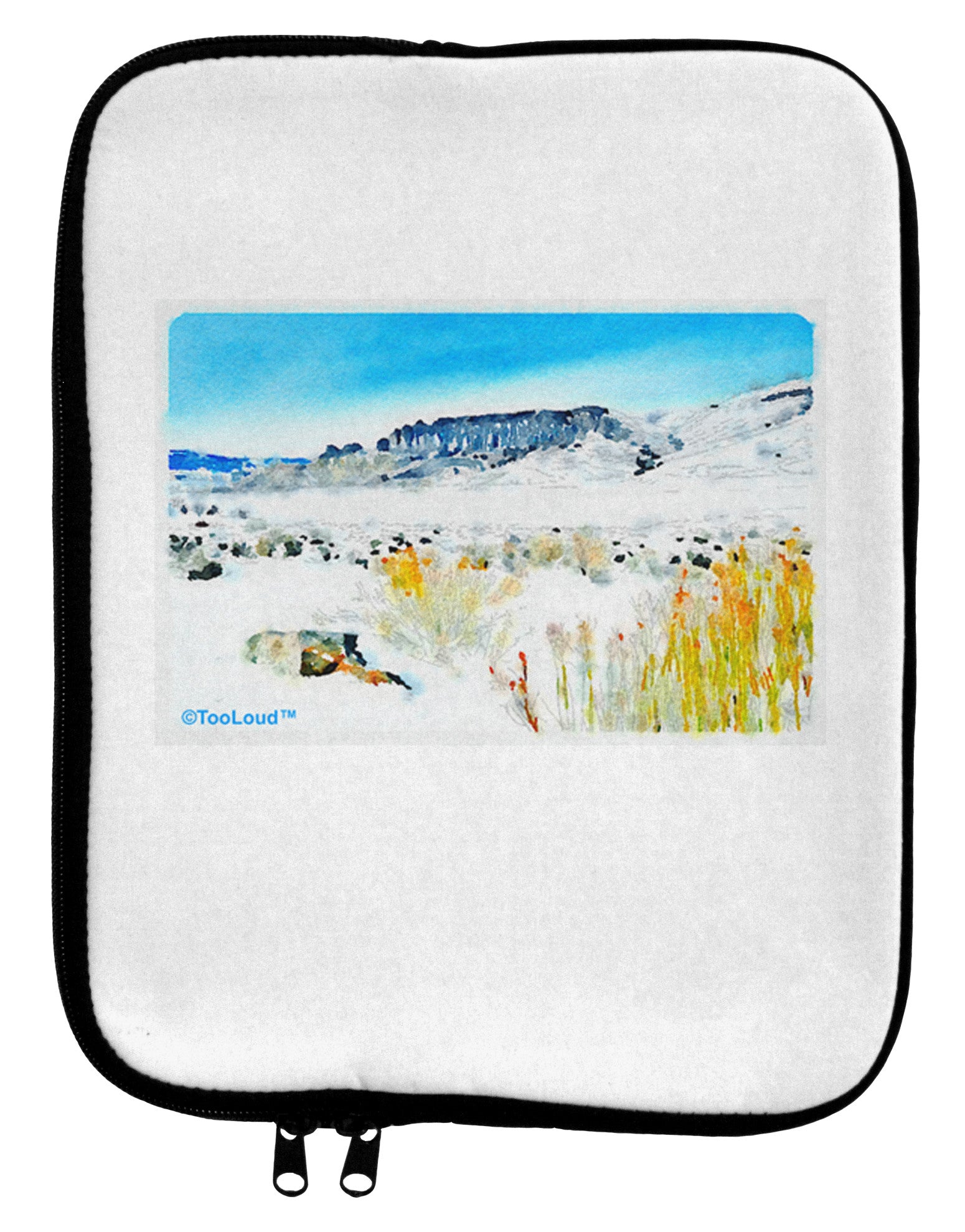 CO Snow Scene Watercolor 9 x 11.5 Tablet Sleeve-TooLoud-White-Black-Davson Sales