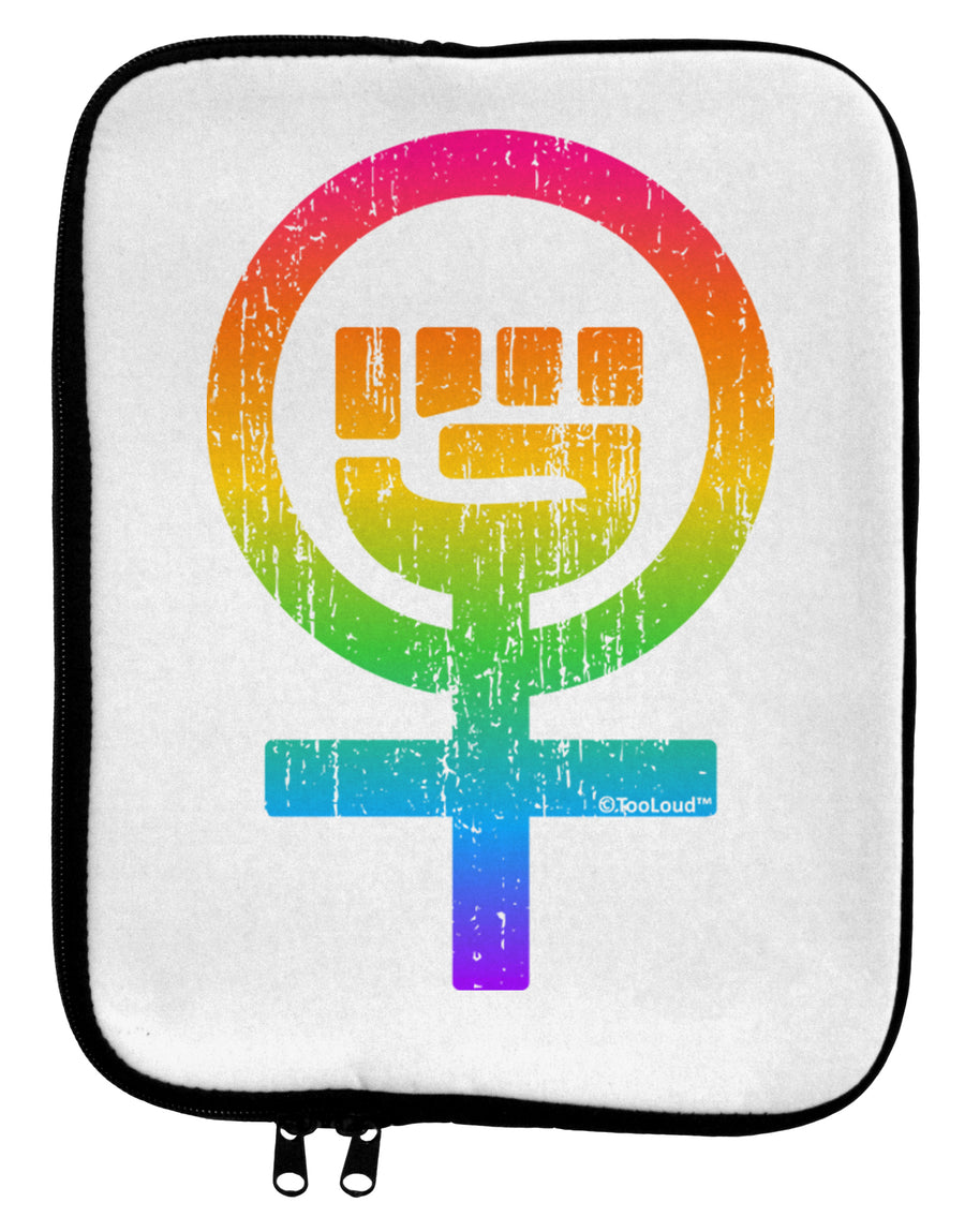 Rainbow Distressed Feminism Symbol 9 x 11.5 Tablet Sleeve by TooLoud-TooLoud-White-Black-Davson Sales