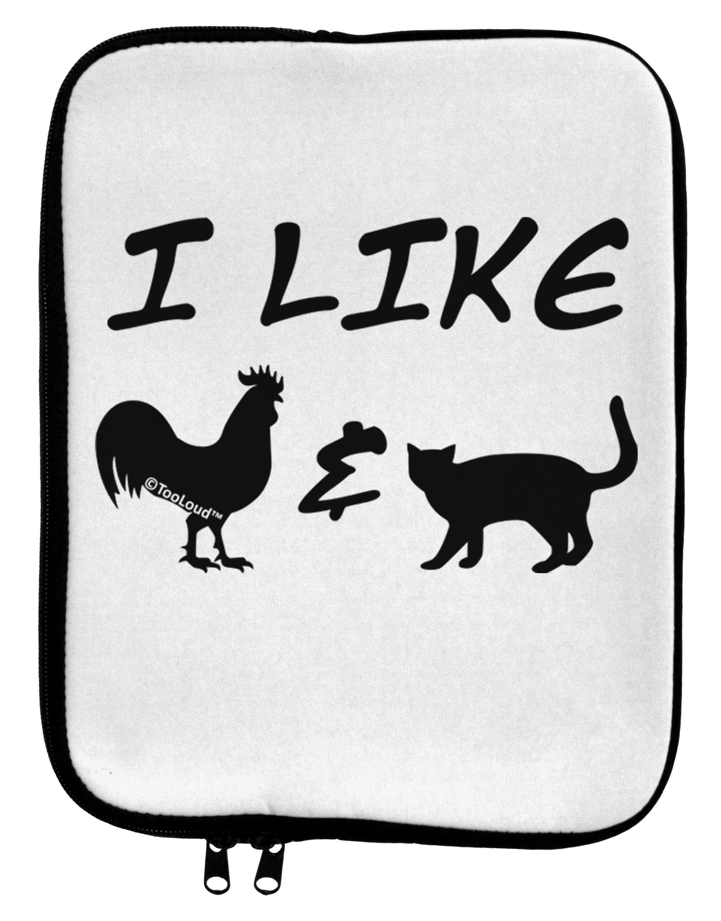 I Like Rooster & Cat Silhouette 9 x 11.5 Tablet Sleeve by TooLoud-TooLoud-White-Black-Davson Sales